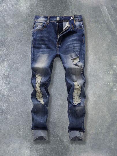 Coolqubz 青少年男童休闲百搭破洞修身牛仔裤，男女通用