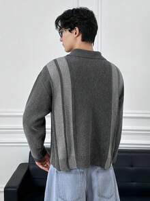 ESTAVOR Áo len dài tay cổ bẻ thêu họa tiết thường ngày cho nam, Thu/Đông - Màu xám đen - Xem 3
