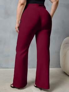 EURMUSE Plus High Waist Flare Leg Suit Pants - Burgundy - View 2
