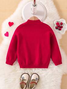 Sweater Lengan Raglan Kerah Tinggi untuk Anak Perempuan, Dekorasi Kancing Warna-warni Buatan Tangan, Gaya Sekolah Musim Gugur Merah, Pullover Serbaguna yang Lucu, Pakaian Natal Meriah - Burgundy - View 2