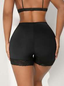 1件装女士高腰塑形内裤，条纹提臀网眼收腰塑形裤，收腹提臀平腹紧身裤，塑身短裤，内衣内裤，束腰塑形裤 - 黑色 - 查看 2