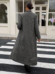 SHEIN Tall Women's Herringbone Pattern Lapel Collar Long Sleeve Long Overcoat, Autumn/Winter,Fall - Grey - View 2