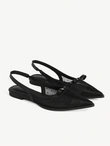 CUCCOO CHICEST 女士时尚优雅通勤平底鞋，网纱蝴蝶结装饰 - 黑色 - 查看 10
