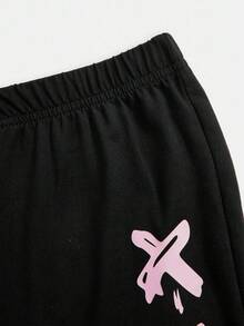 SHEIN ChillGRL 2pcs/Set Tween Girl Casual Street Style Bear Graphic Short Sleeve T-Shirt & Flare Pants Set - Multicolor - View 4