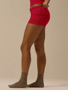 MUSERA ESSENTIALS Rib Fold Over Waist Mini Shorts Basic Spring Summer Vacation Holiday Valentines Day Spring Summer - Red - View 4