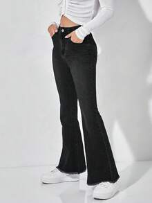 SHEIN PETITE 女士休闲喇叭口袋牛仔裤 - 黑色 - 查看 5