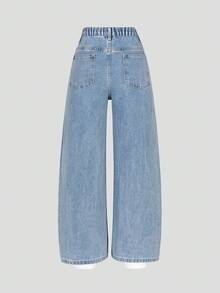 SHEIN ChillGRL Girls Y2K Vintage Washed Relaxed Straight Leg Jeans, Fashionable Casual Versatile - Light Wash - View 2