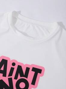 SHEIN Explorewe Bộ 2 sản phẩm Áo thun tay ngắn in chữ màu hồng tươi sáng và quần dài túi hộp thời trang dạo phố thường ngày mùa xuân/hè cho bé gái tuổi teen - Màu Hồng Tươi - Xem 6