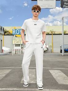 Fantacosmos 2入組青少年男生休閒字母印花短袖T恤和長褲，適用於夏季 - 白色 - 查看 6