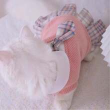 1pc Polyester Pet Clothing, JK Dress, Soft & Cute Cat Pattern Sweater Dress Suitable For Small Dog & Cat All Seasons (Not Suitable For Large Dogs) - Pink - View 3