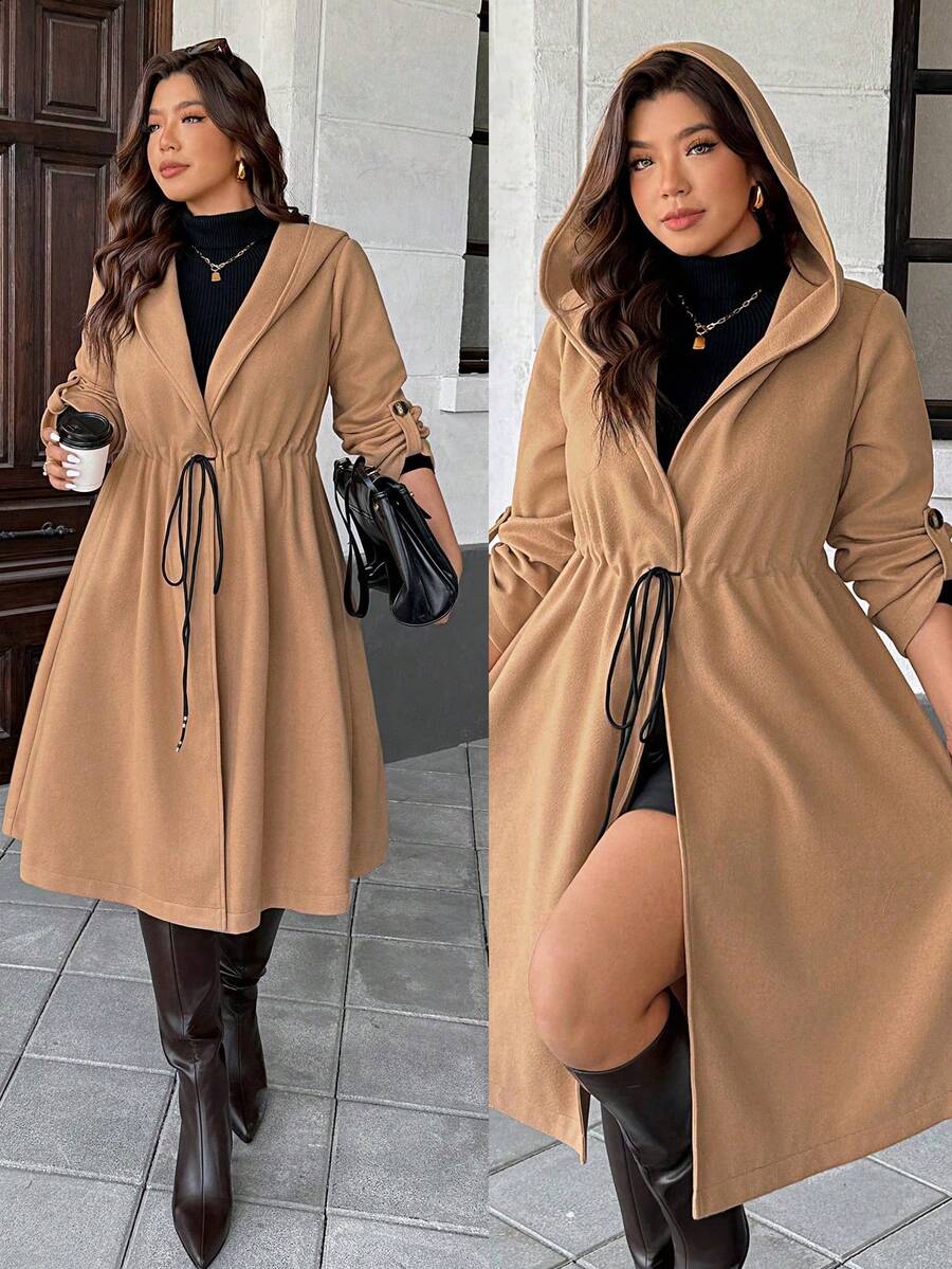 Easura Plus Size European And American New Overcoat, Loose Fit Mid-Length Windbreaker - Camel - View 1