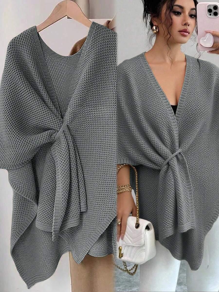 Franclia Cardigan elegant și personalizat pentru femei, toamnă/iarnă, cu guler șal, casual, nou - Gri - Vizualizare 1