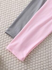 SHEIN 4pcs Girls Letter Print Long Sleeve Top + Plaid Pants Casual Homewear Set Soft Pajamas Set Tween Girls Pajamas-Pajama Set Pink And Gray Letter Print Round Neck Long Sleeve Top With Plaid Pants Cozy Loungewear Four Season Sleepwear 2026 New Year Essential - Multicolor - View 4