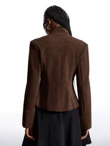 LYSMO New Minimalist Women Winter Metal Single-Breasted Stand Collar Long Sleeve Fashion Jacket, Brown - Coffee Brown - View 2