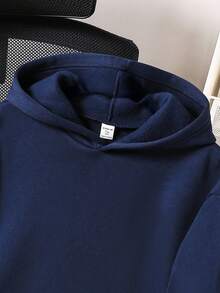 SHEIN 青少年男童简约纯色浅灰色休闲卫衣，秋冬款 - 藏蓝色 - 查看 5