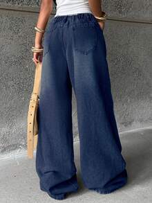Coolane Teen Girls Winter Casual Loose Washed Wide Leg Blue Jeans,Casual,New Year,Party,Casual - Blue - View 3