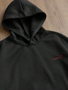 Manfinity VCAY 男士简约印花长袖连帽衫 - 黑色 - 查看 4