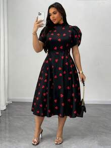 Maweii 大码短袖A字连衣裙，优雅高领显瘦腰休闲连衣裙，适合夏季度假 - 彩色 - 查看 5