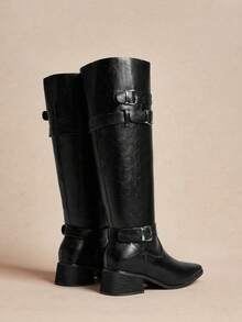 Rosivie 2025新款时尚百搭复古搭扣修身短靴，女士尖头踝靴，秋冬必备 - 黑色 - 查看 4