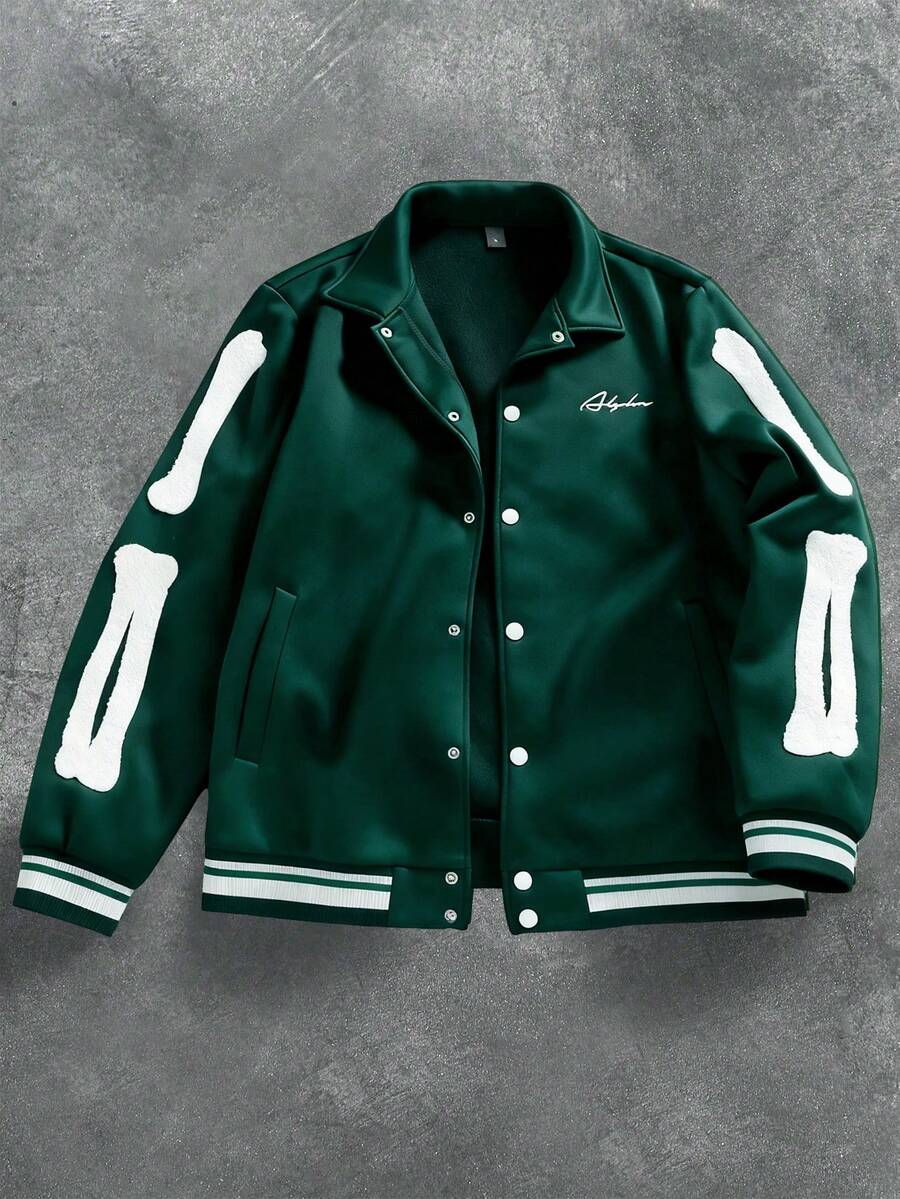 Manfinity EMRG Áo khoác Varsity cổ bẻ, tay dài, đơn hàng khuy, thường ngày, in chữ cho nam. Trang phục Halloween cho nam, Y2K, Thời trang đường phố, Trở lại trường, Quà tặng cho bạn trai Áo khoác xanh lá cây, Áo khoác Letterman, Áo khoác đua xe, Trang phục mùa đông cho nam, Quà tặng hoàn hảo cho bạn trai, Cực kỳ thời trang cho trang phục đường phố, Trường học & Halloween, Mùa thu - Nhiều màu - Xem 1