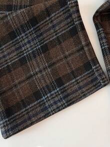 Franclia Nowe stylowe, luźne, wełniane spodnie w kratę z szerokimi nogawkami dla kobiet - Kolor khaki - Zobacz 5