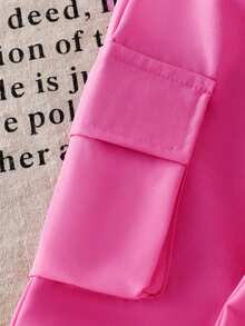 SHEIN ChillGRL Bộ 2 chiếc/Bộ áo phông thêu nơ thường ngày cho bé gái tuổi teen và quần túi hộp, trang phục xuân/hè - Màu Hồng Tươi - Xem 7