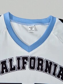 SHEIN ChillGRL 2pcs Tween Girls American Style Raglan Sleeve Graphic Tee & Applique Pocket Cargo Pants Set Girl Y2k Outfit