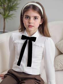 Girl's All-Match White Shirt, Versatile Design Suitable For Study, Work, Commute, And Leisure, Applicable For All Seasons - White - View 8