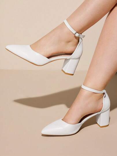 CUCCOO CURVES 女士休闲纯色粗跟搭扣高跟鞋