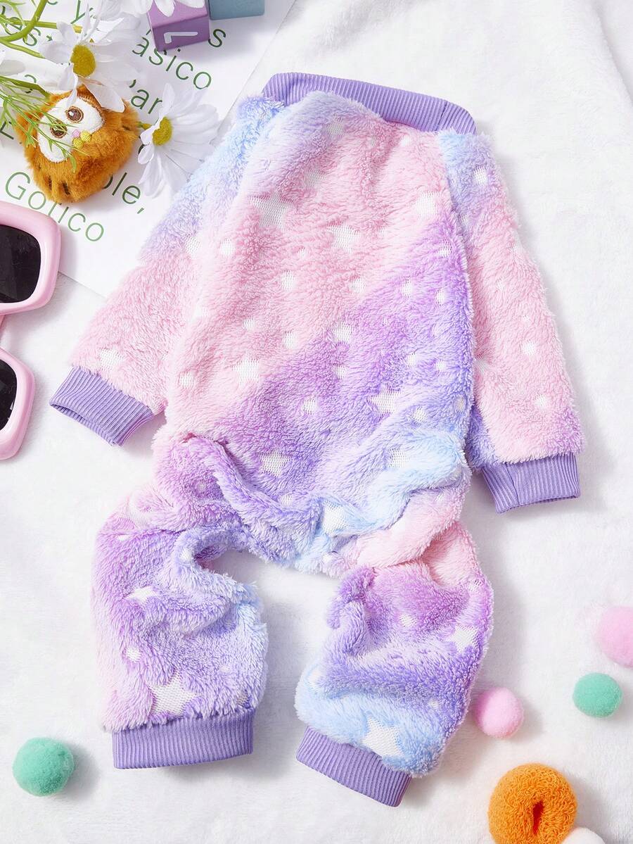 PETSIN 1pc White Star Polka Dot Printed Pet Jumpsuit Tie Dyed Autumn And Winter Flannel Warm And Comfortable Pet Warm Clothes - Multicolor - View 1