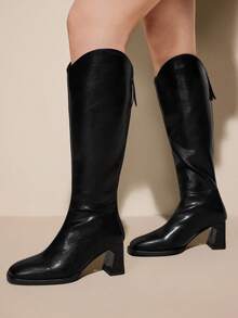 CUCCOO CURVES Women's Black Casual & Simple Wide Fit Boots, Autumn/Winter For Christmas - Black - View 1