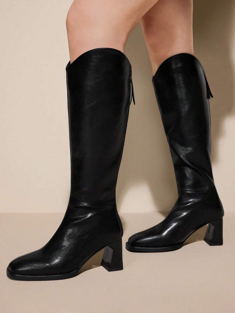 CUCCOO CURVES Women's Black Casual & Simple Wide Fit Boots, Autumn/Winter For Christmas - Black - View 1