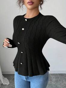 Elenzga pull élégant à manches longues vert olive avec torsade, pour l'automne/l'hiver