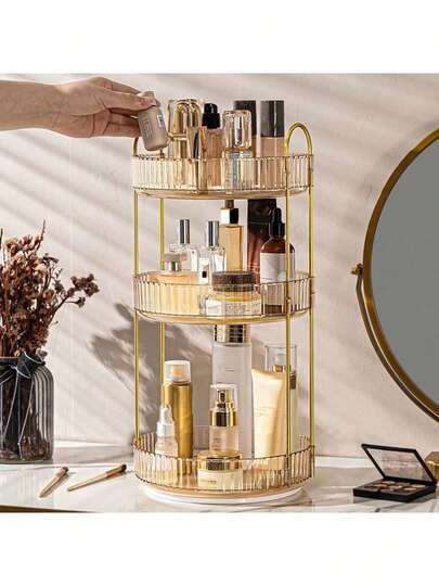 1pc 360 Degree Rotatable Multi-Functional Cosmetic Storage Rack, Large Capacity Bathroom Organizer Holder, Vanity Makeup Organizer, Transparent Tabletop Storage Box With Detachable & Reinforced Layers For Tall Bottles Bag, Bags, Makeup Bag, Vanity, Travel, Make Up Bag, Storage, Makeup Organizer, Toiletry Bag,
