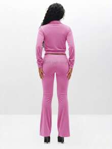 BABYPHAT Low Rise Velour Sweatpants With Rhinestone Embellishments For Women Comfortable Lounge Pants With Drawstring Waist And Flare Leg - Pink - View 5