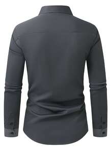 Manfinity Mode Plus Size Men's Long Sleeve Casual Business Shirts - Dark Grey - View 2