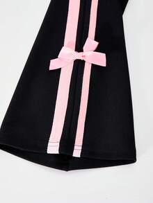 SHEIN ChillGRL 女童三件套：长袖短款连帽衫、细肩带背心和 3D 蝴蝶结装饰休闲喇叭针织裤，适合春秋季节的休闲日常穿着和时尚派对，YK2 Apparel - 粉色 - 查看 3