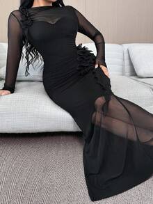 Modelyn Elegant Women's Dress With 3D Ruffle Hem Goth Goth - Black - View 6