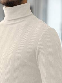 Manfinity CasualCool Áo thun nam cổ cao tay dài thường ngày, Thu/Đông - Màu be - Xem 5