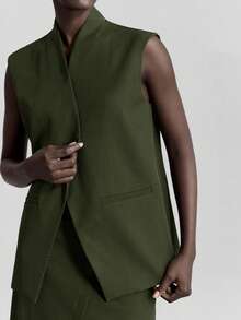 Ontre 2026春夏新款都市风抗皱深灰色西装套装，包括西装外套、马甲和裙子，适合办公室、商务休闲、派对等场合。 - 綠色 - 查看 5