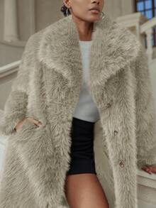 Aveloria Modichic 女士仿毛皮领休闲宽松复古高端百搭貂皮大衣 - 灰色 - 查看 1