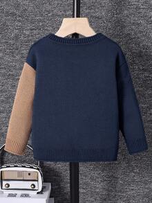 SHEIN Young Boy Casual Bear Pattern Sweater, Autumn/Winter - Navy Blue - View 3