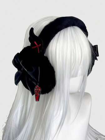 Anime 1 pieza Orejeras de estilo gótico negro con remaches metálicos de estilo Y2K punk, decoración de araña negra, accesorios de moda subculturales dulces y frescos, calentadores de oreja unisex