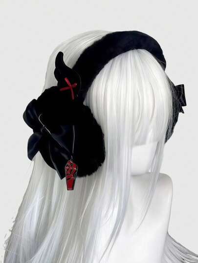 Anime 1 pezzo Paraorecchie stile punk Y2K in metallo nero con rivetti, stile gotico millennium baddie, accessorio di moda dolce e cool, subcultura unisex, riscaldante