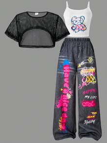 SHEIN ChillGRL 3-Piece Tween Girl Spring/Summer Casual Loose Cool Crop ...