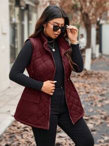 EMERY ROSE Chaqueta acolchada de talla grande para mujer con bolsillos de carga y cintura con cordón, ropa de invierno y otoño, para Navidad - Burdeos - Ver 6