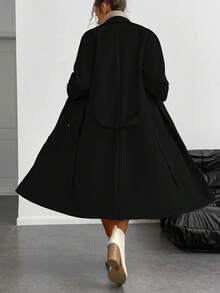 Juhart Plus Size Solid Color Minimalist Long Sleeve Overcoat, Everyday Wear - Black - View 2