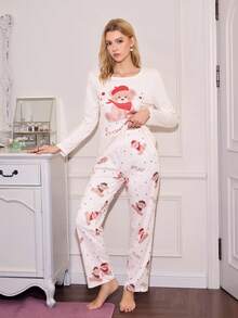 SweetSlumber 可爱舒适的休闲小熊印花女士睡衣套装，卡哇伊睡衣，女士可爱睡衣套装，女士睡衣，冬季服装 - 杏色 - 查看 5