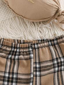 SHEIN 男婴休闲宽松圆领可爱卡通小狗印花长袖针织卫衣+宽松格子裤两件套，秋冬款 - 黑色 - 查看 7