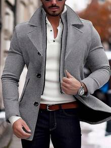 Manfinity Mode 男士休闲羊毛混纺双排扣长袖大衣，秋冬男士灰色大衣，经典灰色，尽显绅士风范，适合日常休闲、周末旅行、户外活动、探险旅行、轻松的工作环境或半正式场合，也是送给男友/丈夫、周年纪念/生日、派对、圣诞节、新年、婚礼等场合的理想礼物。 - 淺灰色 - 查看 5